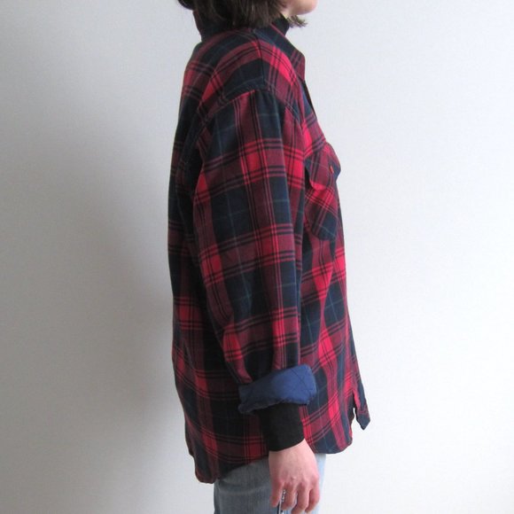 (SOLD) Plaid quilted jacket-Red navy black - Picture 4 of 4